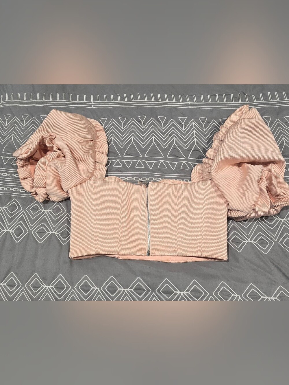 House Of CB Federica Blush Cropped Corseted Puff Sleeve Top Size Small - Picture 6 of 7
